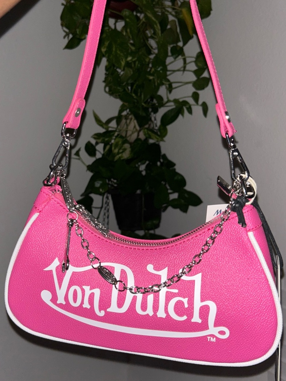 Von Dutch Hot Pink Shoulder Bag with White Logo